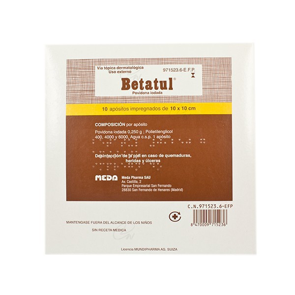 BETATUL 250 mg APOSITO IMPREGNADO, 10 apositos