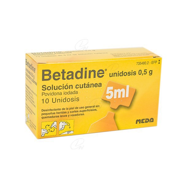 BETADINE UNIDOSIS 500 mg SOLUCION CUTANEA EN ENVASE...